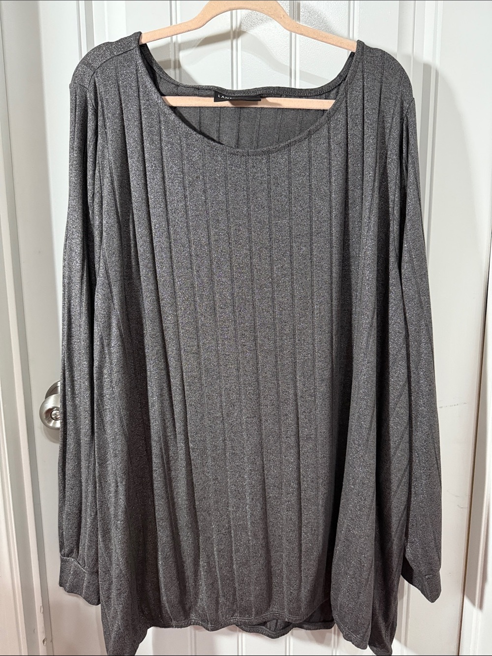 Lane Bryant metallic Charcoal Gray Ribbed Long Sleeve Scoop Neck Top